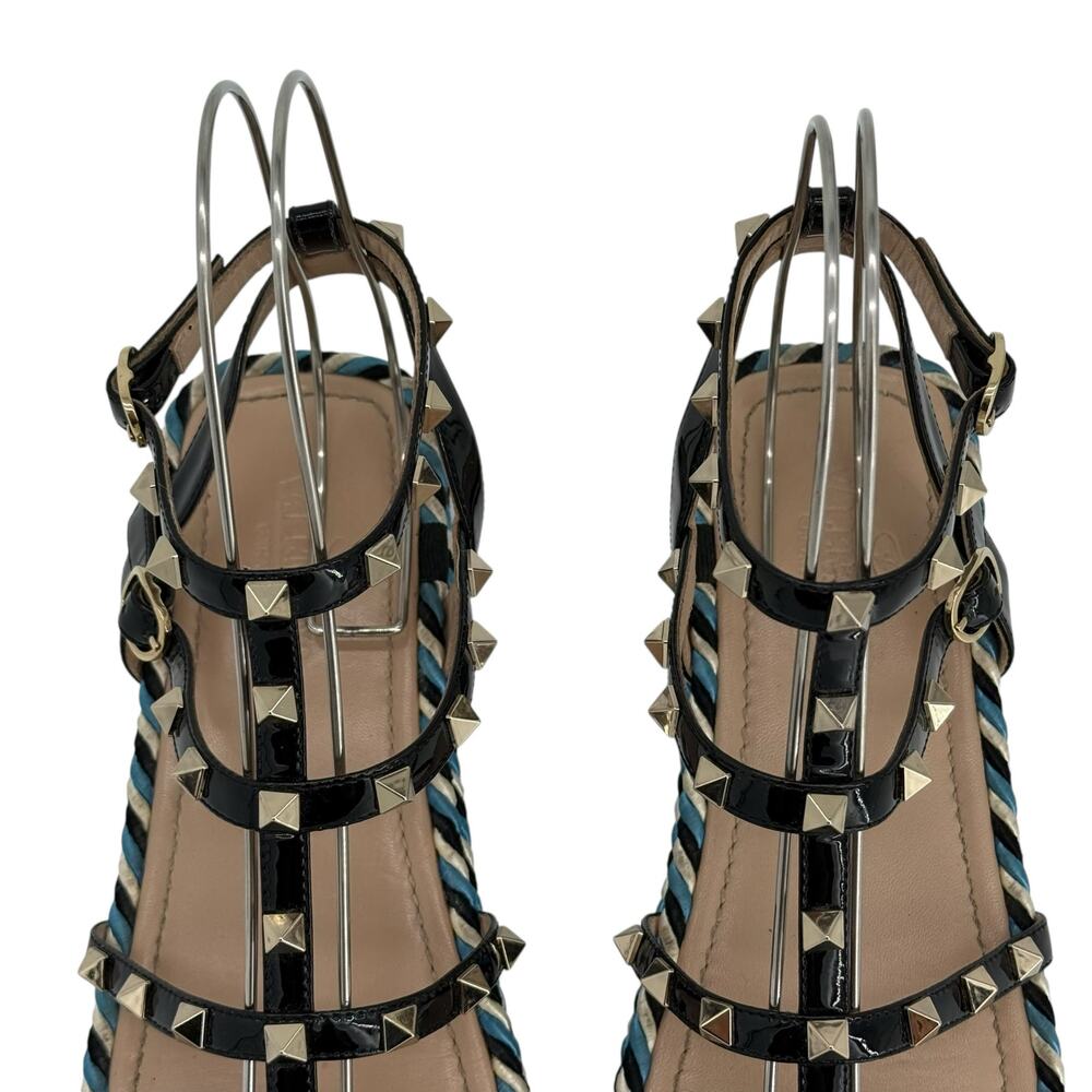 Valentino Rockstud Caged Leather Platform Sandals EU 40 Blue Braided - Picture 6 of 12
